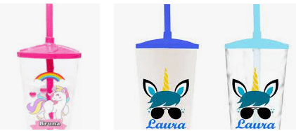 Copos Personalizados com Canudo Unicornio