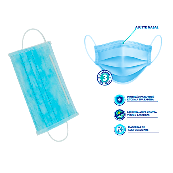 Máscara tnt azul com anvisa personalizada