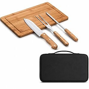 Kit Churrasco Premium Bambu 4 Peças com Estojo