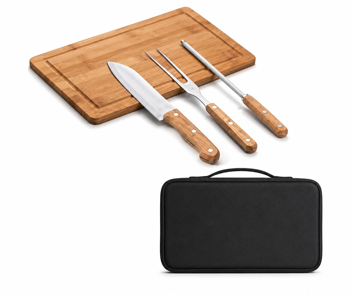 Kit Churrasco Premium Bambu 4 Peças com Estojo